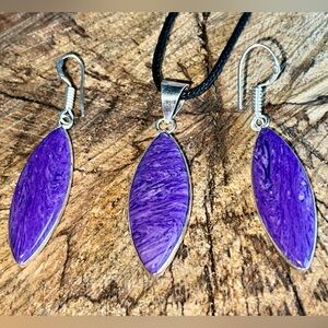 Purple Rainbow Calsilica Pendant & Earrings